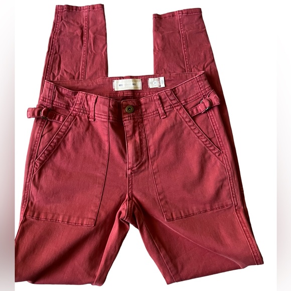 HEI HEI Pants 25 Anthropologie rust skinny cargo pockets red orange stretch - Picture 2 of 13